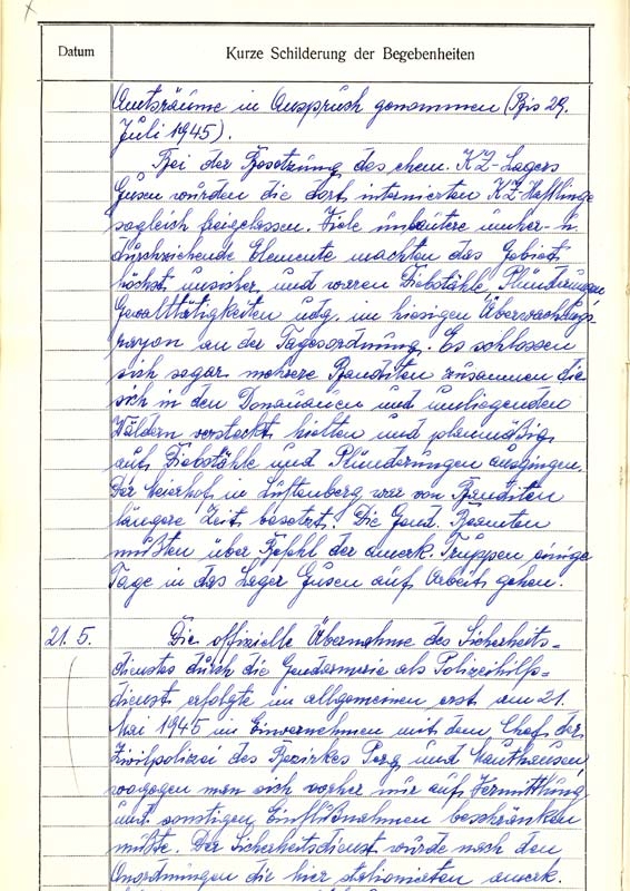 Auszug aus der Chronik des Gendarmeriepostens St. Georgen an der Gusen betreffend Vorfälle am 5. Mai 1945, Seite 2 